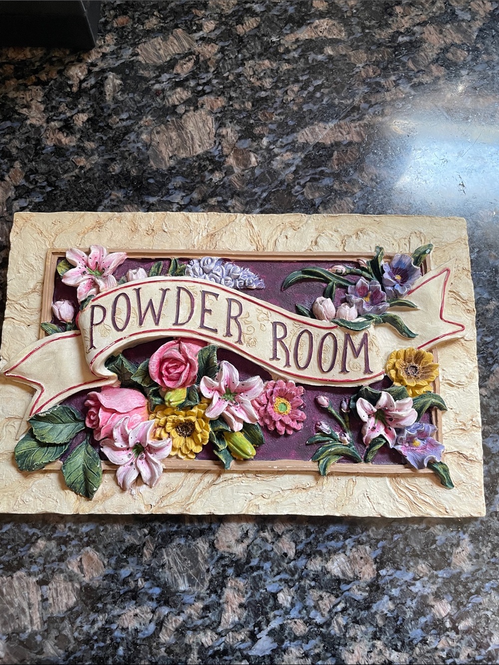 Powder Room Floral Wall Plaque - Cream, Pink, Yellow